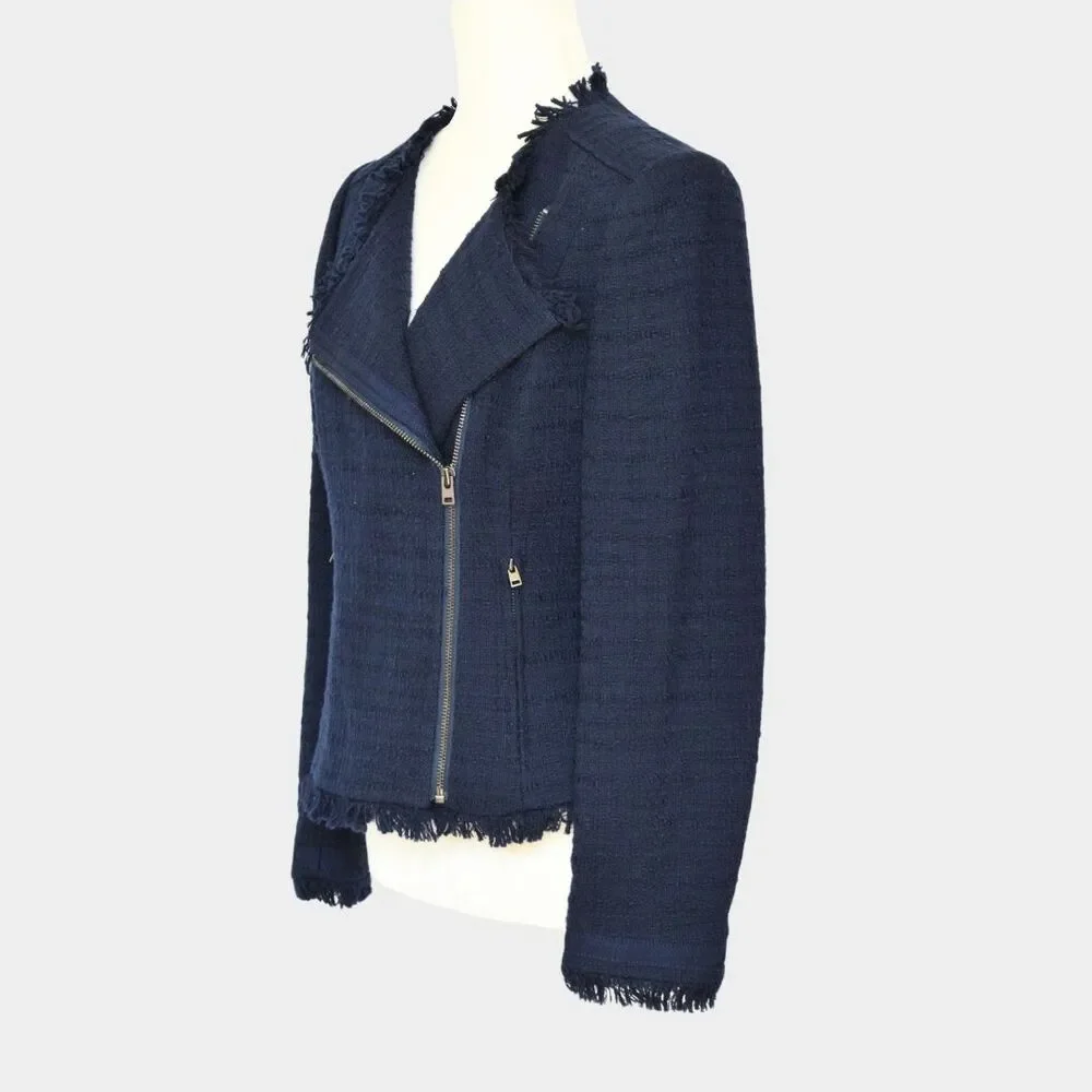 J.CREW Women's Tweed Motorcycle Jacket With Fringe Size 8